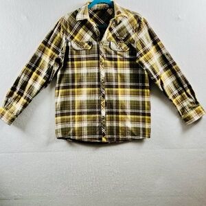 VTG JEEP Men's Roll Tab Sleeve Plaid Cotton Flannel Snap Closure Shirt Sz Med